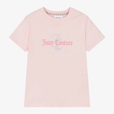Juicy Couture Kids' Girls Light Pink Cotton Diamanté T-shirt
