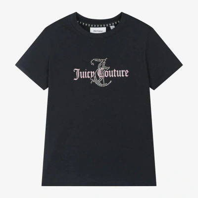 Juicy Couture Kids' Girls Navy Blue Cotton Diamanté T-shirt
