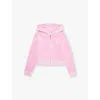 Juicy Couture Pinky Lilac Chiffon Diamanté-text Zip-front Velour Hoody 7-16 In Pinky Lilac Chiffon