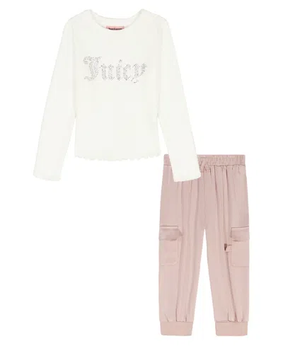 Juicy Couture Babies' Girls Toddler 2t-4t 2-piece Knit Rib Long-sleeve T-shirt And Pants Set In Pink