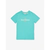 JUICY COUTURE JUICY COUTURE GIRLS TURQUOISE KIDS DIAMANTE SHORT-SLEEVE COTTON-JERSEY T-SHIRT 7-16 YEARS