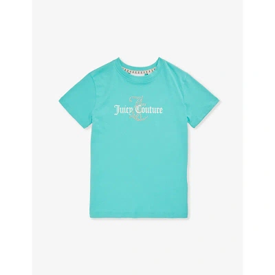 Juicy Couture Girls Turquoise Kids Diamante Short-sleeve Cotton-jersey T-shirt 7-16 Years