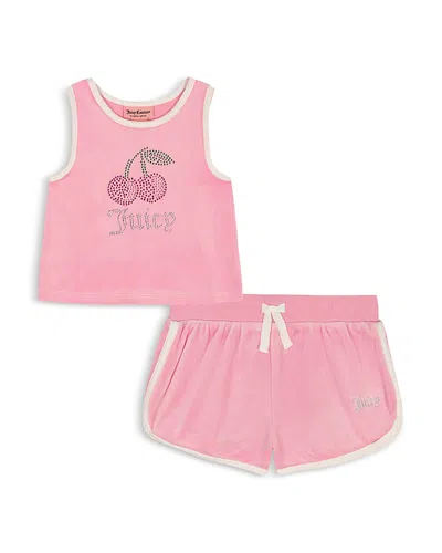 Juicy Couture Girls' Velour 2 Piece Rhinestone Shorts Set - Little Kid In Pink