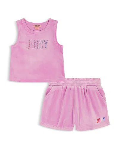 Juicy Couture Girls' Velour 2 Piece Rhinestones Short Set - Little Kid In Pink