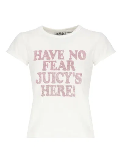 Juicy Couture Glitter-embellished Cotton T-shirt In White