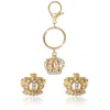 Juicy Couture Gold-tone Crystal Crown Keychain Bag Charm & Earring Set In Gold