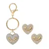 Juicy Couture Gold-tone Pave Heart Keychain Bag Charm & Earrings Set In Gold