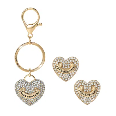 Juicy Couture Gold-tone Pave Heart Keychain Bag Charm & Earrings Set