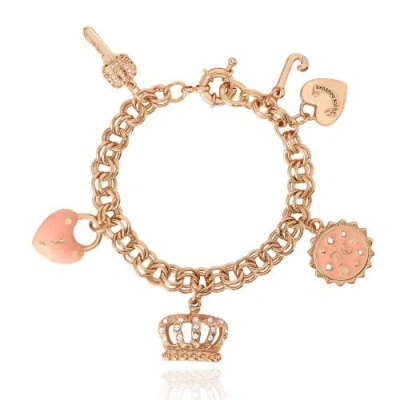Juicy Couture Gold-tone Pink Charm Bracelet With Pavé Accents
