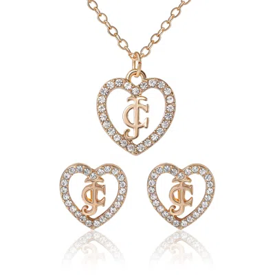 Juicy Couture Gold-tone Pavé Heart Necklace & Stud Earrings Set In Goldtone