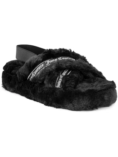 Juicy Couture Goody Womens Faux Fur Slip-on Strappy Sandals In Black