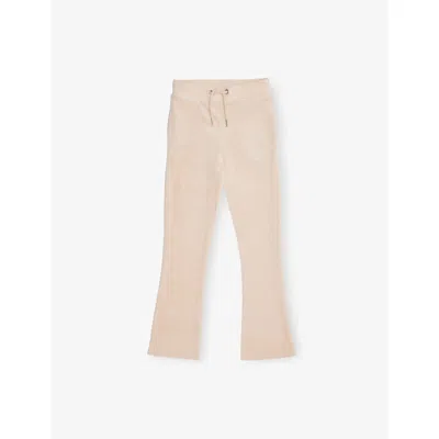 Juicy Couture Kids' Gray Morn Diamanté-logo Bootcut Velour Jogging Bottoms 7-16 In Brown