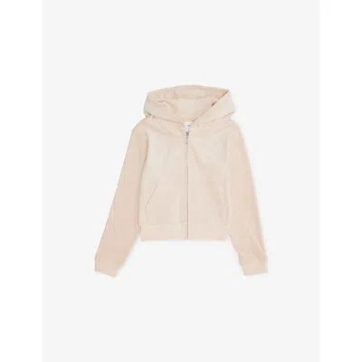 Juicy Couture Kids' Gray Morn Diamanté-logo Zip-up Velour Hoody 7-16 In Neutral