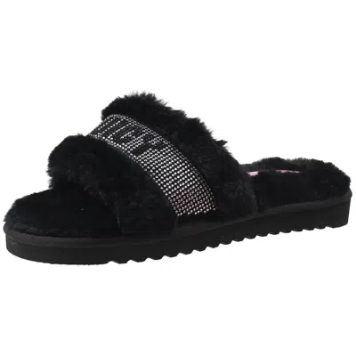 Juicy Couture Halo Womens Embellished Faux Fur Slide Slippers