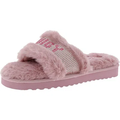 Juicy Couture Halo Womens Embellished Faux Fur Slide Slippers