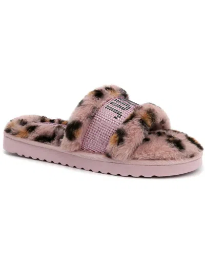 Juicy Couture Halo Womens Rhinestone Comfy Slide Slippers In Multi