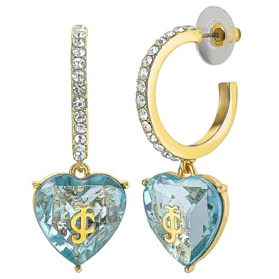 Juicy Couture Heart Charm Hoop Earrings In Blue