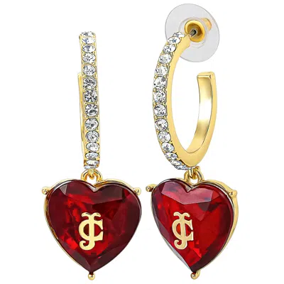 Juicy Couture Heart Charm Hoop Earrings In Gold