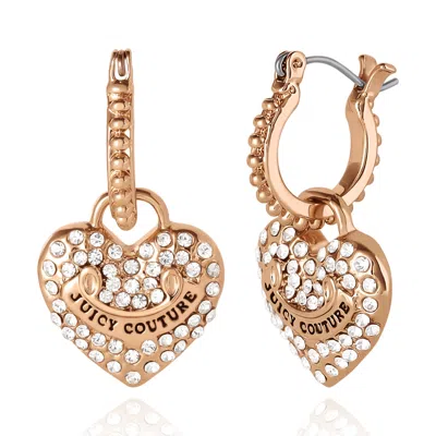 Juicy Couture Gold-tone Heart Charm Hoop Earrings With Crystal Accents In Neutral