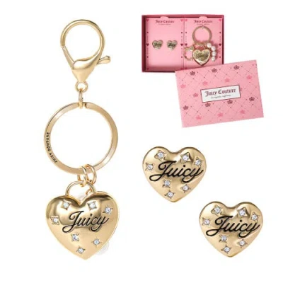 Juicy Couture Heart Keychain & Earring Set With Crystal Accents In Multi