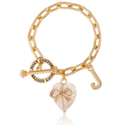 Juicy Couture Heart Stone & J Charm Bracelet In Gold