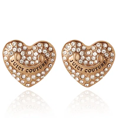 Juicy Couture Heart Stud Earrings With Crystal Accents In Gold