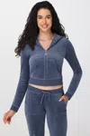 Juicy Couture Heritage Cotton Velour Hoodie In Blue