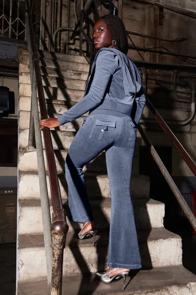 Juicy Couture Heritage Cotton Velour Track Pants In Blue