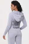 Juicy Couture Heritage Graphic Cotton Velour Hoodie In White