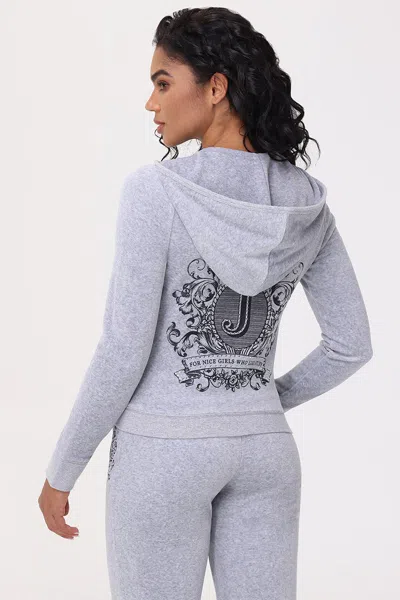 Juicy Couture Heritage Graphic Cotton Velour Hoodie In White