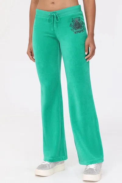Juicy Couture Heritage Graphic Cotton Velour Track Pants In Green