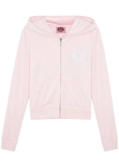 Juicy Couture Heritage Logo Hooded Velour Sweatshirt In Light Pink