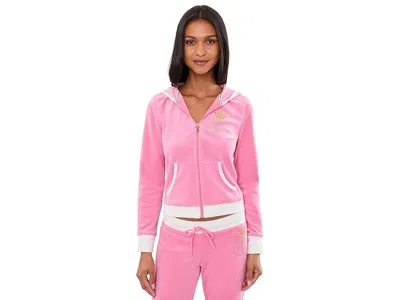 Juicy Couture Heritage Rib Trim Kangaroo Pocket Track Jacket In Pink