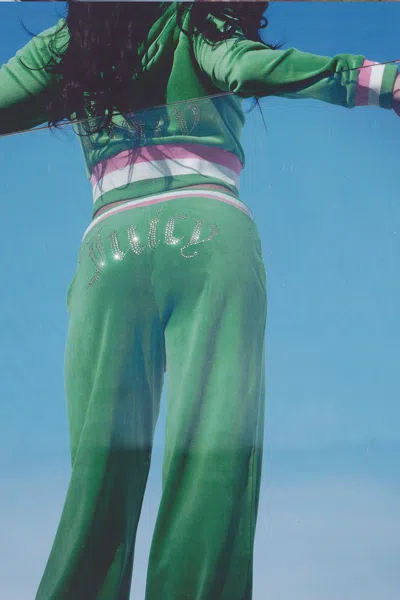Juicy Couture Heritage Stripe Bling Velour Track Pants In Green