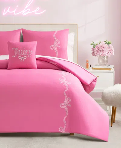 Juicy Couture Hotel Stripe Leopard Bows 8-piece Bed In A Bag Comforter Set, King In Pink
