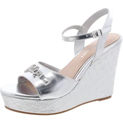 Juicy Couture Jc-harlowe Womens Rhinestone Wedge Slingback Sandals In Silver