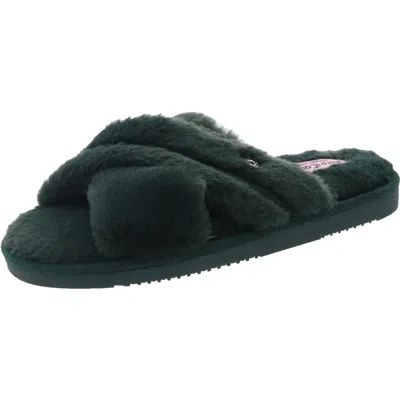 Juicy Couture Jcjovie Womens Criss-cross Faux Fur Slide Slippers In Green