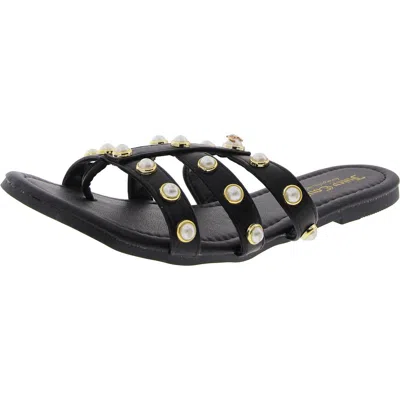 Juicy Couture Jczallymae Womens Jeweled Manmade Slide Sandals In Black