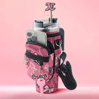 Juicy Couture Jetsetter With Neoprene Crossbody Pouch 30 oz Tumbler With Handle, Straw, Topper & Neoprene Cooler S In Pink Collage