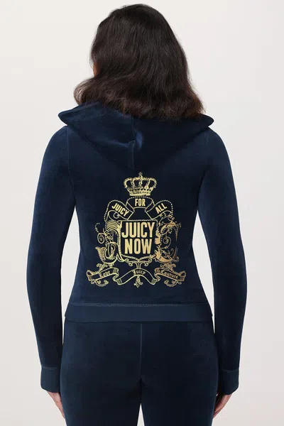 Juicy Couture Juicy For All Heritage Cotton Velour Hoodie In Blue