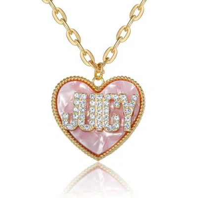 Juicy Couture 'juicy' Heart Pendant Necklace, Gold-tone With Pink Enamel