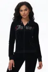 Juicy Couture Juicy Roses Bling Cotton Velour Hoodie In Black