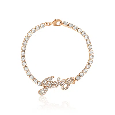 Juicy Couture Crystal Tennis Bracelet With Signature Script Logo Charm In Gold