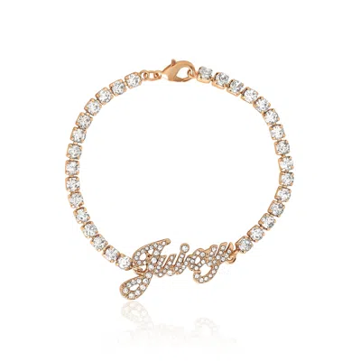 Juicy Couture Crystal Tennis Bracelet With Signature Script Logo Charm In Gold