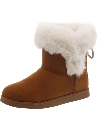 Juicy Couture Ken Womens Faux Fur Lined Pull-on Ankle Boots In Cognac