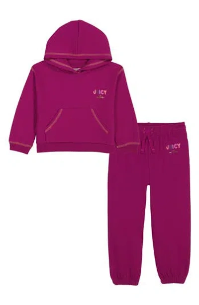 Juicy Couture Kids' 2-piece Fleece Hoodie & Sweatpants Set In Purple