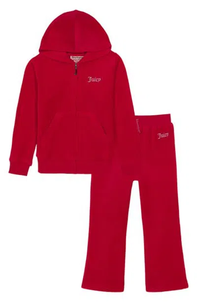 Juicy Couture Kids' 2-piece Velour Hoodie & Pants Set In Red