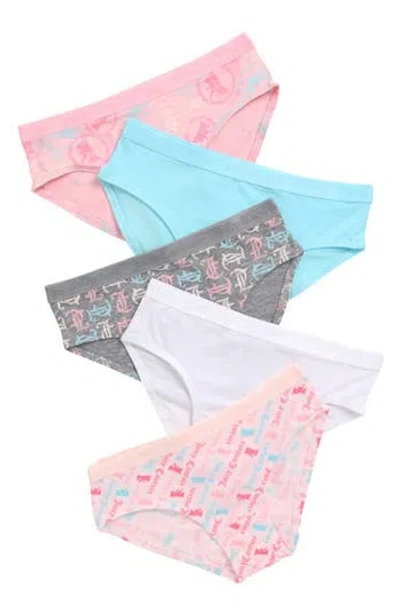 Juicy Couture Kids' 5-pack Stretch Cotton Bikinis In Multi