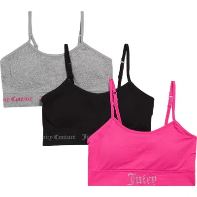 Juicy Couture Kids' Assorted 3-pack Rhinestone Logo Bralettes In Gray