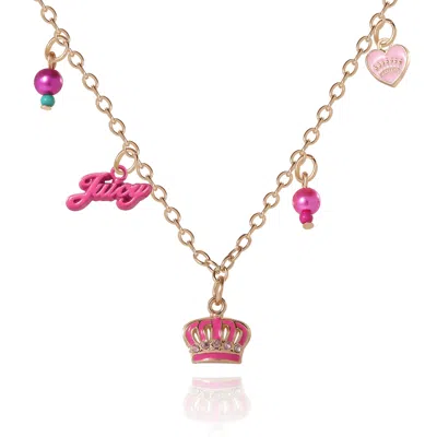 Juicy Couture Kids Beaded Charm Necklace In Goldtone